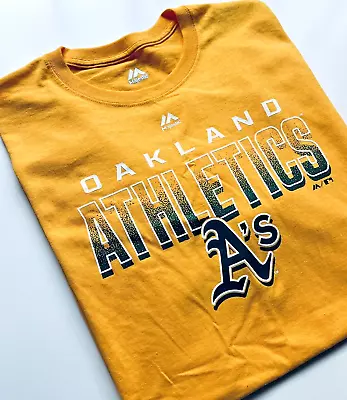 Oakland Athletics A's - - [NEW] Classic Spellout T-Shirt - XL - Majestic - Gold • $18.50