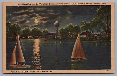 Moonlight On The Vermilion River & Municipal Water Tower Ohio Postcard • $4.99