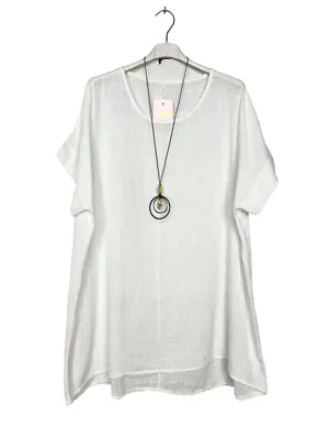 Women Long Top Cotton Necklace Plain Top Summer Short Sleeve Tunic Tee Plus Size • £10.99