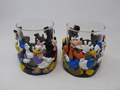 Lot Of 2 Disney Mickey Minnie Mouse Donald Duck Goofy Glass Candle Holders • $24.99