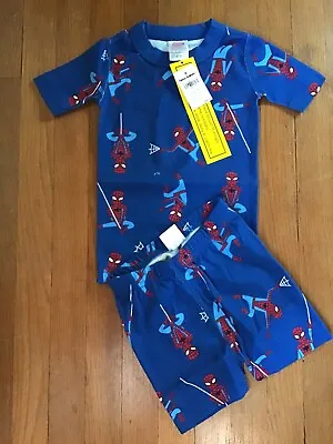 Hanna Andersson Boys Girls Organic Short John Pajamas PJs 90 3T Spiderman Blue • $24.99