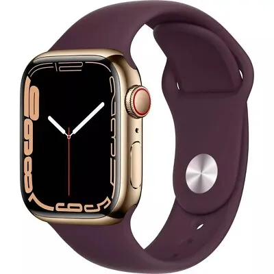 Apple Watch Series 7 GPS+LTE W/ 41MM Gold Stainless Steel Case Dark Cherry Band • $215.96