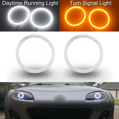 Pair 60-145MM COB LED Angel Eyes Halo Ring Lamp Turn Signal Light White / Amber • $22.88