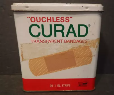 Vintage Curad Ouchless Metal Tin Box 30-1  Transparent Bandages Kendall • $8.95