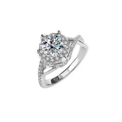 Solid 925 Sterling Silver 1CT Round Cut Moissanite Engagement Ring Pass Tester • $25.49