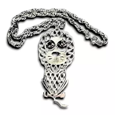 Whimsical Lion Necklace 26 Inch Articulated Vintage Openwork Silver Tone Metal • $39.92