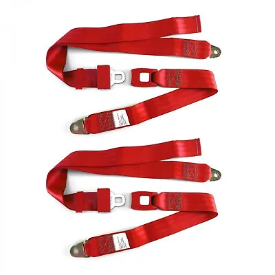 Two Point Red Lap Seat Belts PAIR Hot Street Rat Rod Parts Accessories Hotrod WJ • $54.95