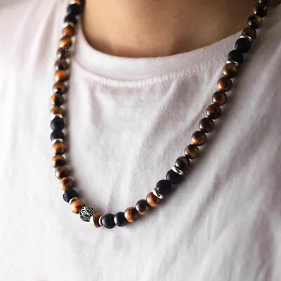 Trendsmax 8mm Men Boys Natural Tiger Eye Beaded Necklace Choker 18/20/24 Inches • $11.99