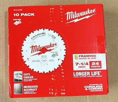 PACK OF 10 BLADES- Milwaukee Tool 48-41-0723 7-1/4” 24T Worm Drive Circular Saw • $49.99