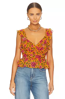 NWT $378 VERONICA BEARD   Randa Floral-silk Top In Hot Orange 2 • $26