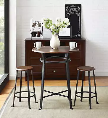  Round 3-Piece Metal Pub Set With Wooden Top Dark Mahogany • $168