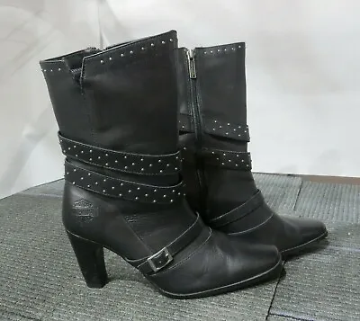 $54.99 • Buy Harley Davidson Black Leather Boots W/ High Heels Size 7.5 ------ *C34* 