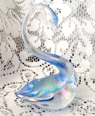 £15 • Buy Vintage Heron Iridescent Blue Art Glass Swan Ornament - Lake District Studio