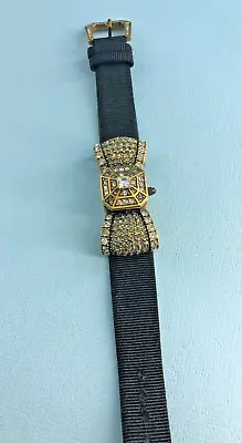 Heidi Daus Art Deco Style Swarovski Crystal Bow And Leather Watch • $15