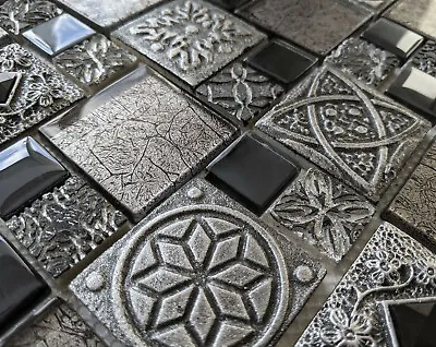 £8.98 • Buy Celtic Anglo Saxon Ancient Stone Metal Glass Grey Black 3d Mosaic Wall Tile 8mm