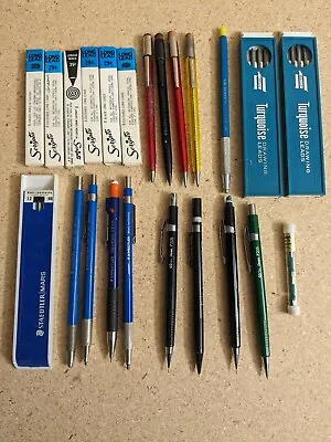 Vintage Pencil Lot Staedtler Pentel Eagle Turquoise Scripto Plus Leads + Extras! • $61.79
