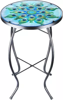 VCUTEKA Patio Side Table Outdoor Coffee Table Mosaic Accent Table Round Small En • $46.69