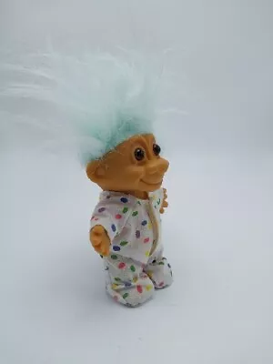 Vtg RUSS Troll BUNNY NO Ears Pajamas PJ’s Blue Hair Polka Dots 5” • $11.95