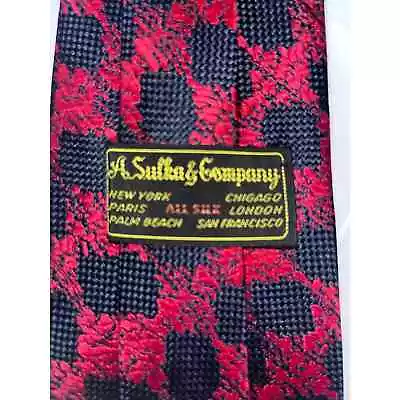 Vintage A Sulka & Company Silk Tie ~ Red & Dark Blue/Black • $65