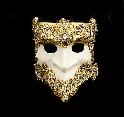 Mask From Venice Bauta Macrame White And Golden Authentic Venetian 272 • $63.28