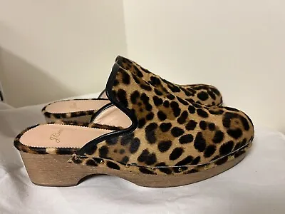 J.Crew 8.0 Real Fur Calf Hair Wood Rich Oak Heel Clog Mule Leopard Print Size 10 • $30