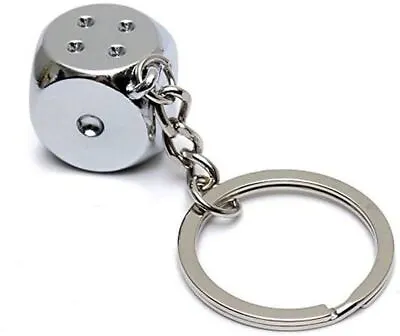 3D Silver Metal Lucky Dice Keyring Novelty Metal Key Ring Xmas Gift Casino Goer • £2.76