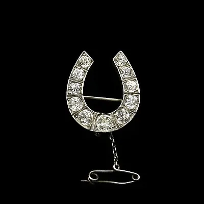 $239.99 • Buy 925 Silver Old Cut Cubic Zirconia Women's Fabulous Lucky Horseshoe Brooch Pin In