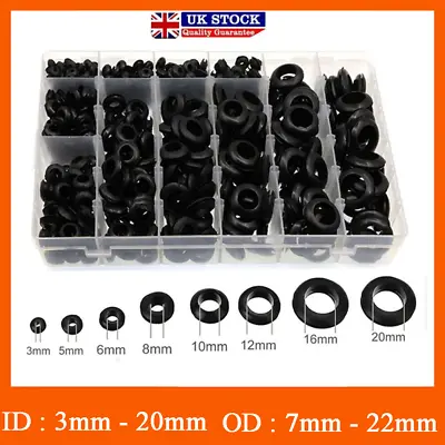 200PCS Black Double Sided Hole Rubber Grommet Open Gasket Wiring Cable Ring Cord • £8.75