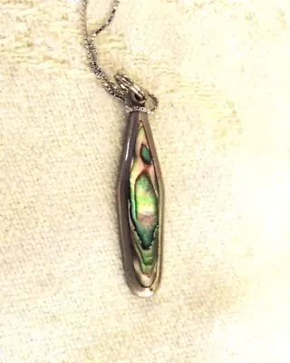 Lovely Vintage Sterling Pendant W/abalone Inlay & '925' Chain - Mexico • $14.50