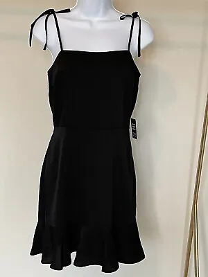 EXPRESS LBD Spaghetti Strap Tie Satin Ruffle Dress Black Women’s Size S NWT • $14.99