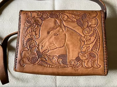 Genuine Leather Hand Tooled Embossed Handbag Horse / Flower Design • $29