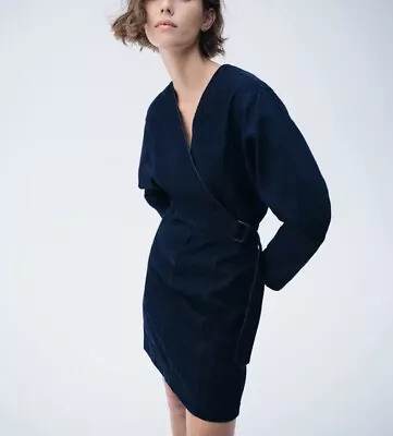 COUNTRY ROAD Denim Kimono Sleeve Buckle Wrap Dress Size 8 XS Dark Blue Cotton • $69