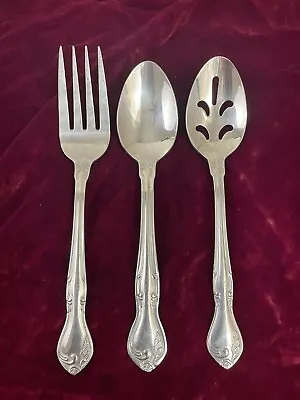 Reed & Barton Heritage Mint Rose Queen Serving Spoons Fork Stainless Steel • $18.99