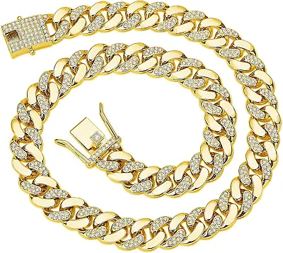 Cuban Link Chain Mens Iced Out Miami Cuban Necklace Cubic Zirconia • $25.99