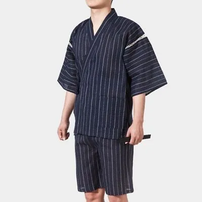 Mens Japanese Pyjama Suit Yukata Jinbei Traditional Kimono Nightwear Stripe Cosy • $36.99