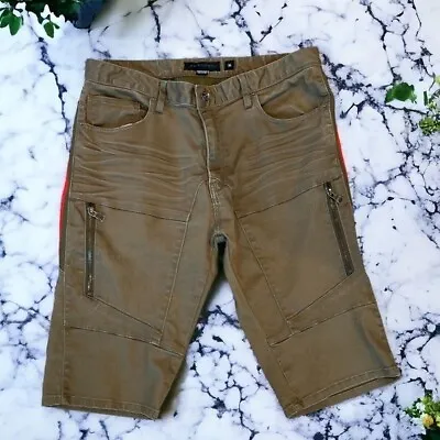 Decibel Men's Army Green Cargo Jean Shorts Size 36 Zipper Pockets Stretchy • $24.26