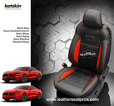 KATZKIN Leather Seat Covers 15-21 Ford Mustang Coupe Vert Suede Black Salsa Tek • $1495