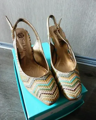 £59.99 • Buy  Lisa Kay Wedge Sandal Shoes Strow Turquoise Missoni Look SLINGBACKS 7 40 