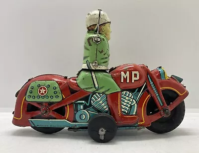 Vintage 1950’s Pressed Tin Friction Toy Police Motorcycle Modern Toys Japan • $49.99