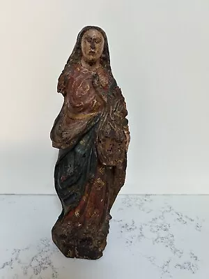 Spanish Antique Wood-Carved Madonna Statue • $275