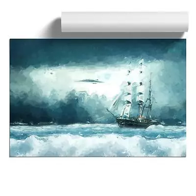 Ship Sailing Over A Stormy Sea In Abstract  Unframed Wall Art Poster Print Decor • £14.95