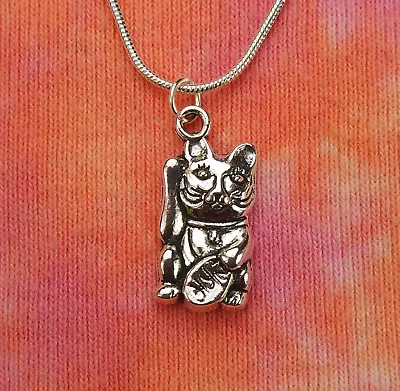 Neko Maneki Necklace Lucky Fortune Cat Charm Pendant Pick 16-36  Chain Gift • $32