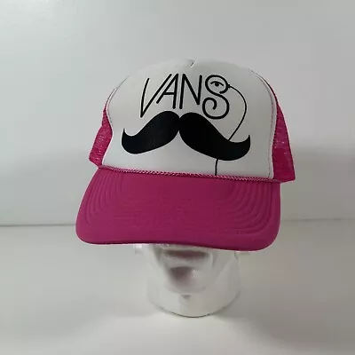 VTG Mustache / Monocle Vans Trucker Foam Snapback Hat Otto White & Pink - NWOT • $27.98