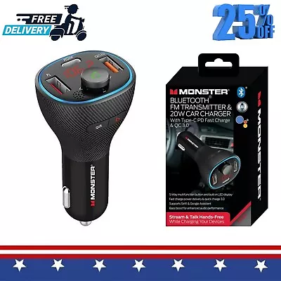 Monster LED Type-C USB-a FM Transmitter Features Dual Charging 4.75 X 2.15in • $25.99