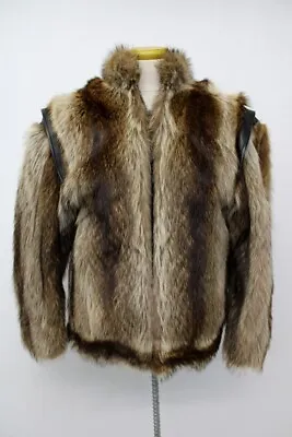 Excellent Natural Raccoon Racoon Fur & Leather Jacket Coat Men Man Size 34 2xs • $250.75