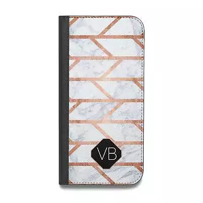 Personalised Rose Gold Faux Marble Initials Vegan Leather Flip IPhone Case For I • £10