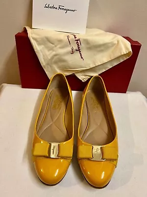 GENUINE  Salvatore Ferragamo  Yellow Leather Flats/8.5 D * Resoled For Non-slip* • $550