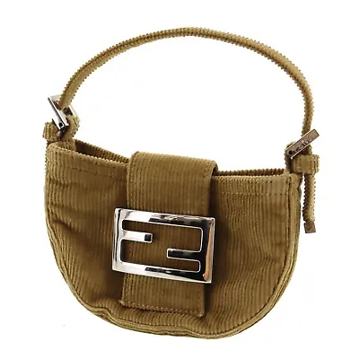 FENDI Corduroy Used Mini Pouch Handbag Brown Italy Vintage #AG757 S • $432.43