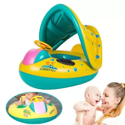 Baby Float Ring Seat Baby Inflatable Ring Adjustable Swimming Floats Sunshade • £11.99