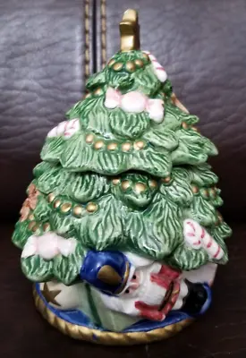 Fitz & Floyd Ceramic Cookie Jar Christmas Tree 5.25  Tall 3.25  Wide Base • $26